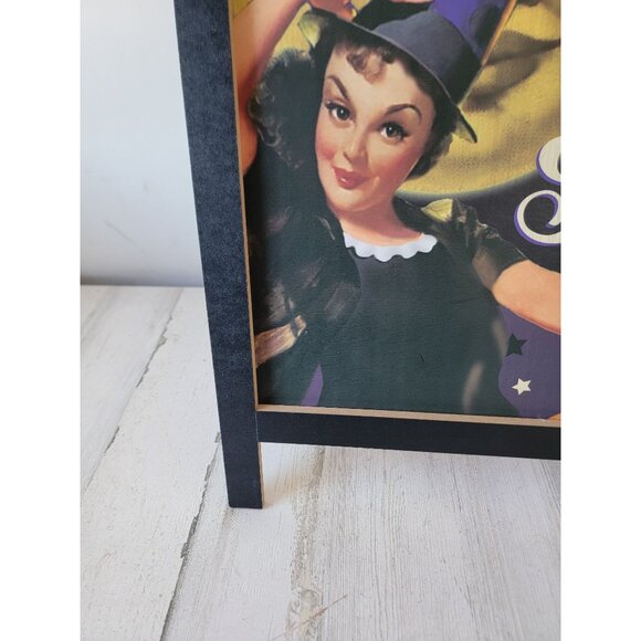 greenbrier Vtg halloween standing sign witch style stopping for a spell home dec - Picture 2 of 9